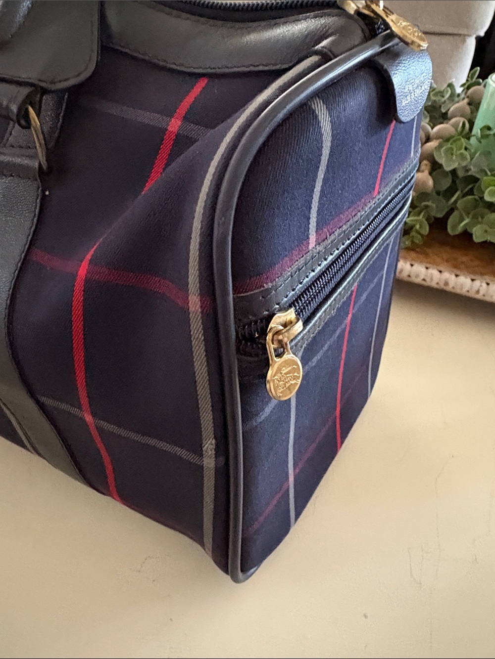 Vintage Burberry’s Navy Plaid Satchel with Burberry’s Scarf Accent-London - Picture 6 of 15
